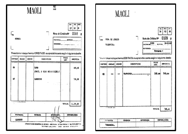 Notas de Debito - Notas de credito comercial